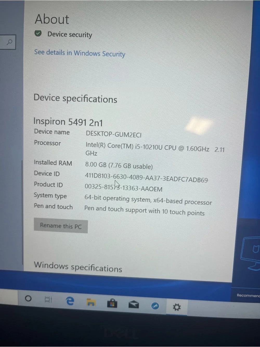Dell Inspiron 14 5000 2-in-1 i5-10210U 8GB 256GB SSD Touchscreen Laptop